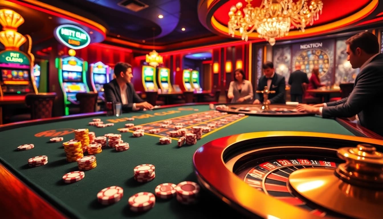 Engage in thrilling games at the Hit club casino, showcasing vibrant poker chips and dice.