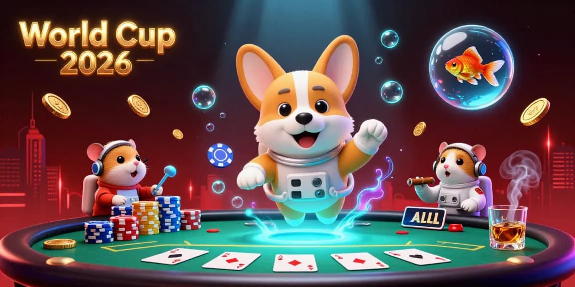 Experience the excitement of the World Cup 2026 in a casino atmosphere with a corgi and friends.