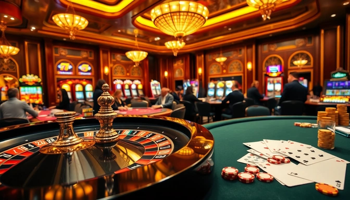 Players enjoying a thrilling game at CK444 casino tables under vibrant lighting.