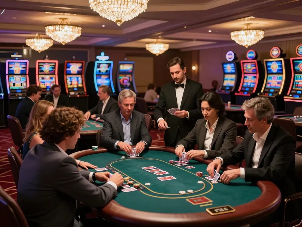 LUCK8 players engaged at vibrant poker table, showcasing dynamic casino action and exciting gameplay.