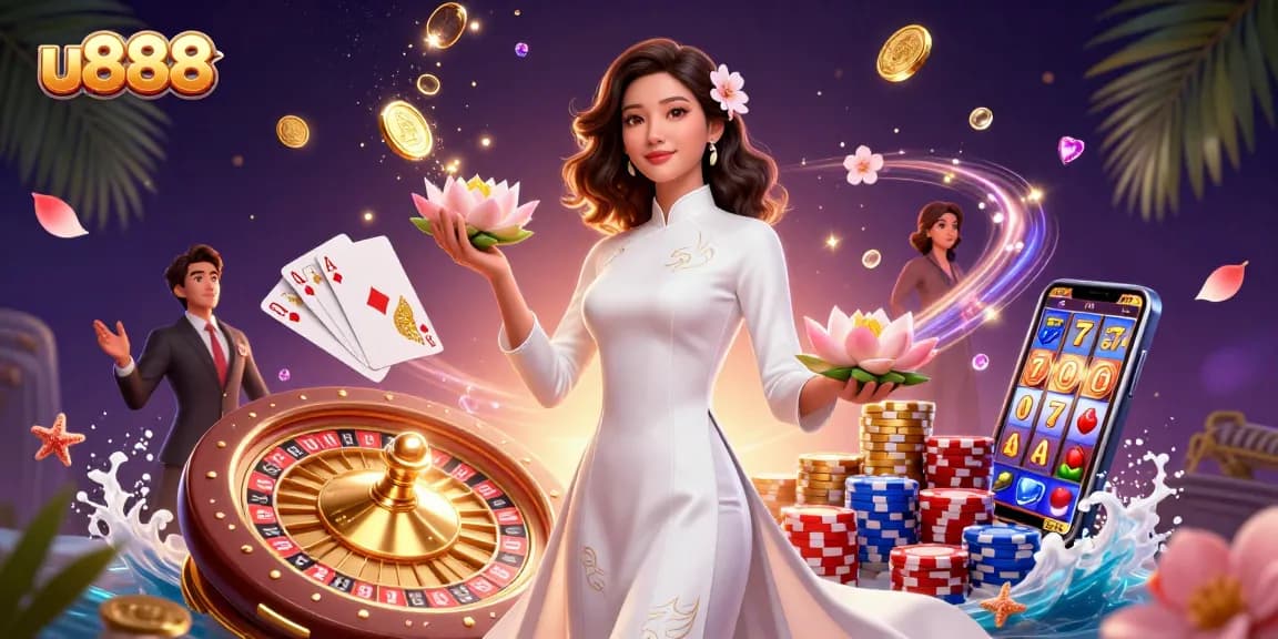 Engage with exhilarating u888 gameplay, showcasing casino elements immersed in vibrant energy.