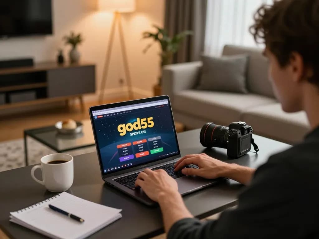 Engaged player exploring betting options on god55 online casino interface from a stylish home setup.
