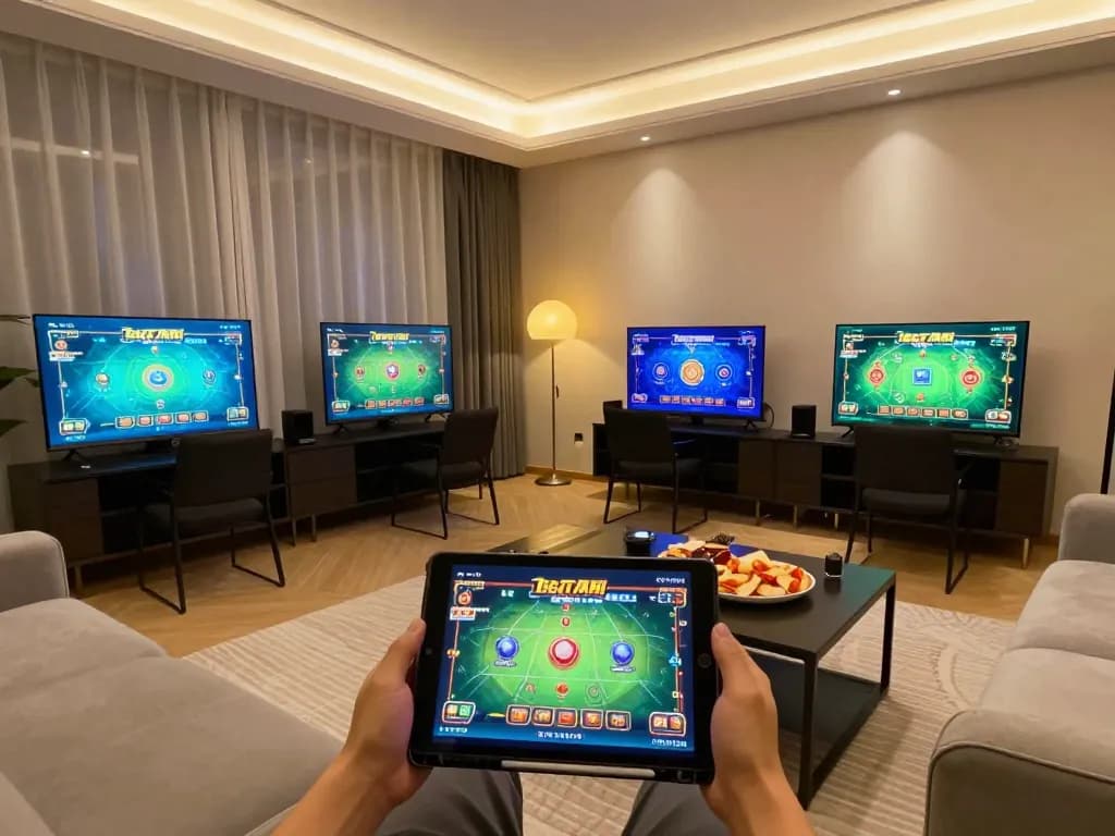 Engaging with the tg88 game on a tablet from a cozy home setting, illustrating online gambling