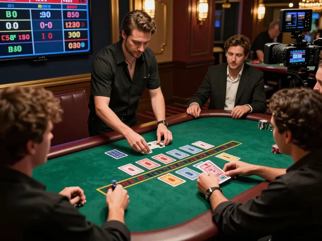 B52club players engaging in an intense live dealer blackjack game, showcasing strategic gameplay.