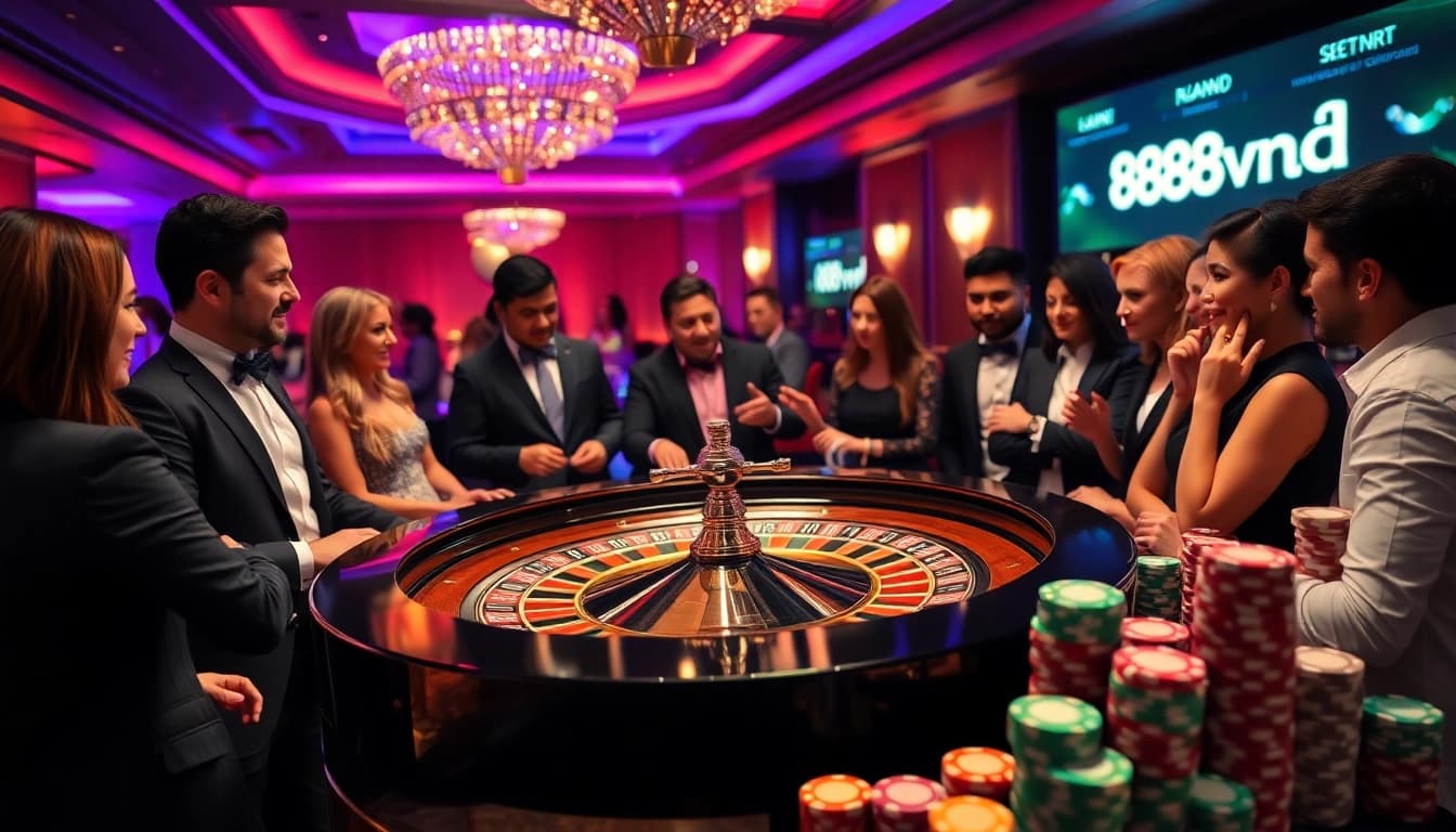 Gambling excitement unfolds at a roulette table, showcasing strategies with 888vnd stakes.