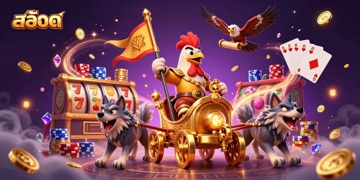 Spin the exciting สล็อต reels with our dynamic casino illustration featuring a golden warlord.