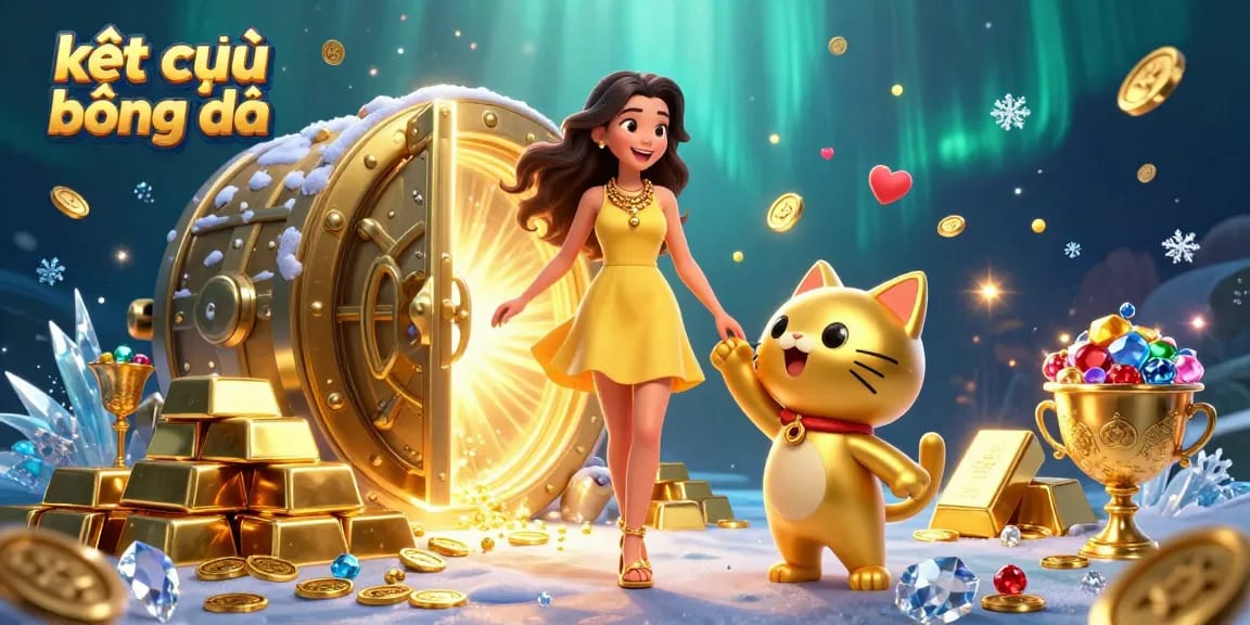 Watch kết quả bóng đá unfold with lively scenes of fortune featuring a beautiful woman and lucky cat.