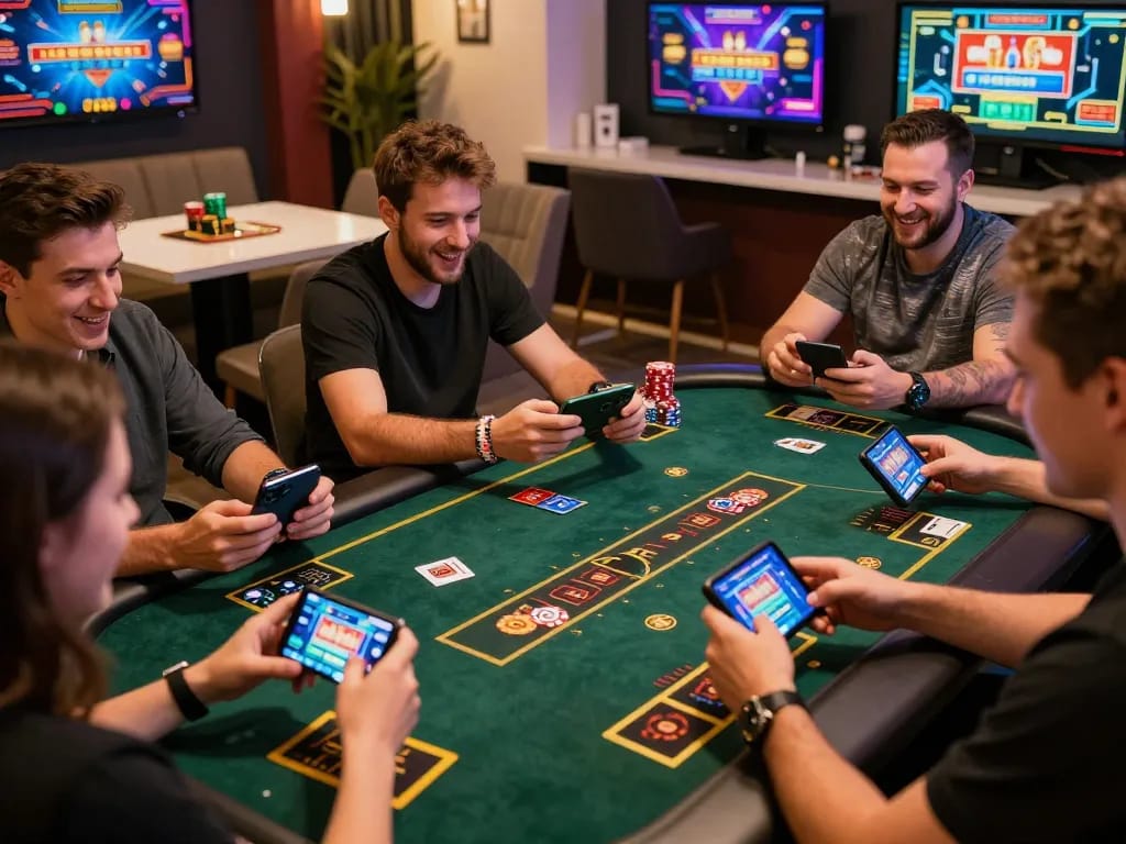 Players engaging in MM88 mobile slots, showcasing excitement and strategy in an inviting online casino atmosphere.