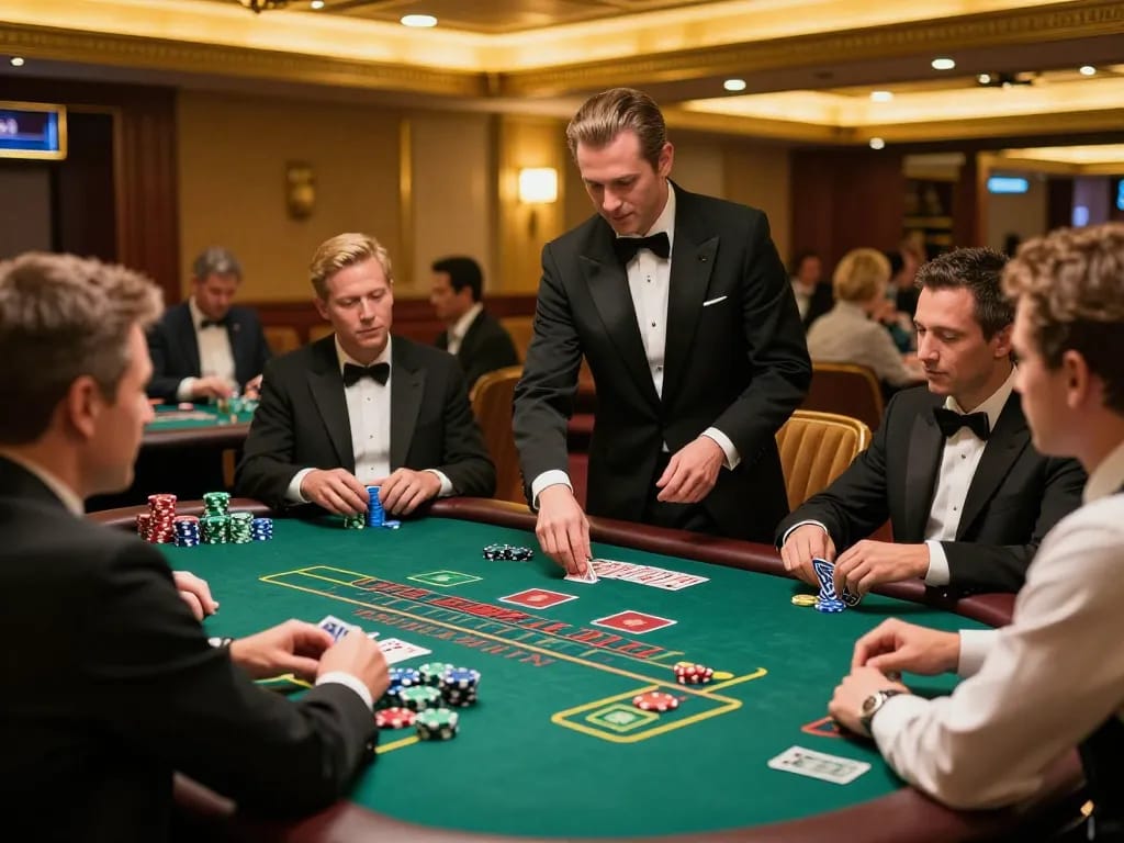 Engaging players enjoy a thrilling blackjack game on gamebaidoithuong8 with colorful chips in action.
