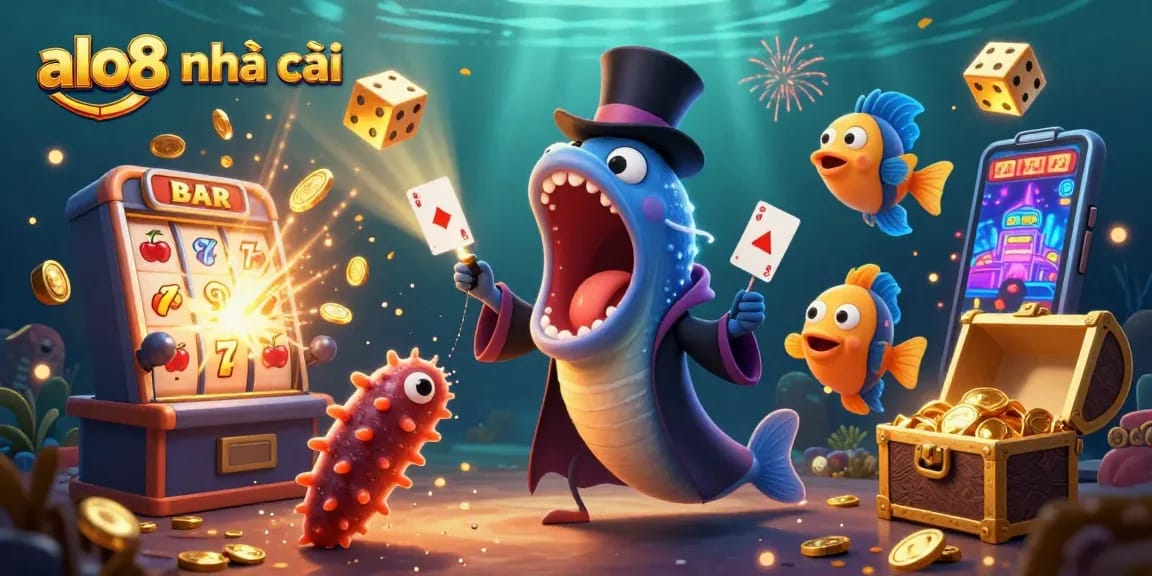 Experience thrilling gameplay with alo8 nhà cái in this vibrant underwater casino scene featuring card tricks and jackpot fun.