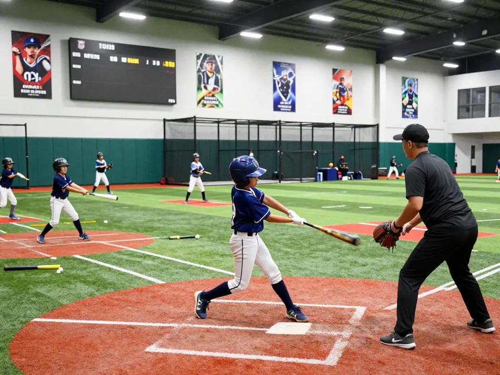 Youth athletes training at hitclub baseball facility, showcasing teamwork and dedication.