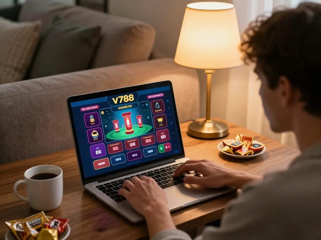 Engaging gameplay experience on v788 online casino platform from a cozy home setup