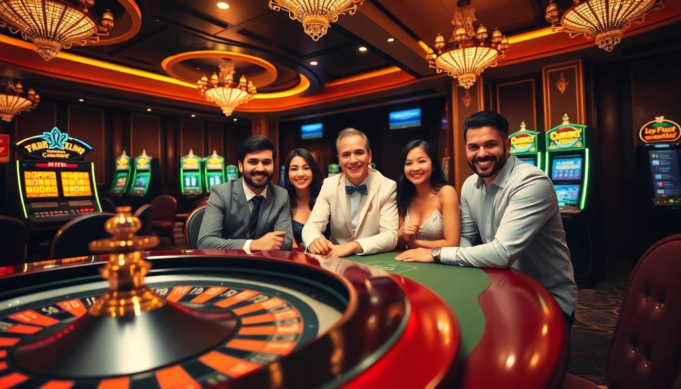 A dynamic casino scene representing excitement and elegance at https://mm88.london/, featuring players at a roulette wheel and poker table.