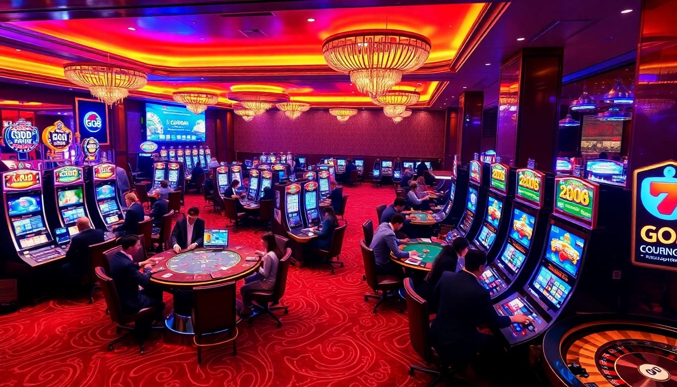 GO8 players immersed in a luxurious casino environment engaging in various games.