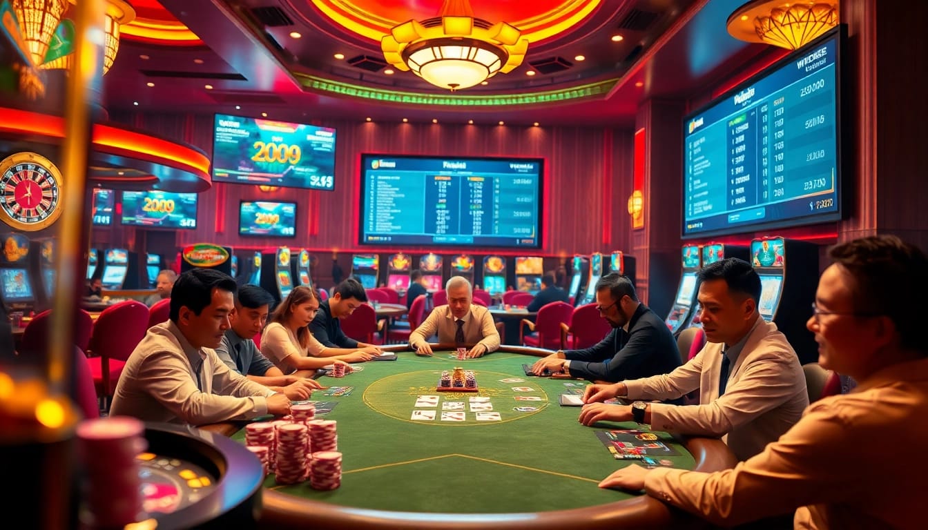 Experience the excitement of gambling at a luxurious casino table featuring chotruyen elements and vibrant poker chips.