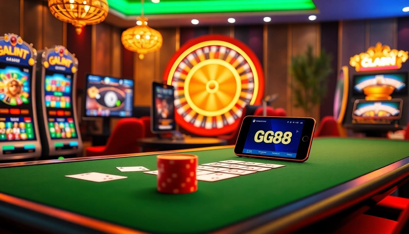 Experience the excitement of online gambling at https://gg888.info/ with a modern casino setup featuring poker and slot machines.