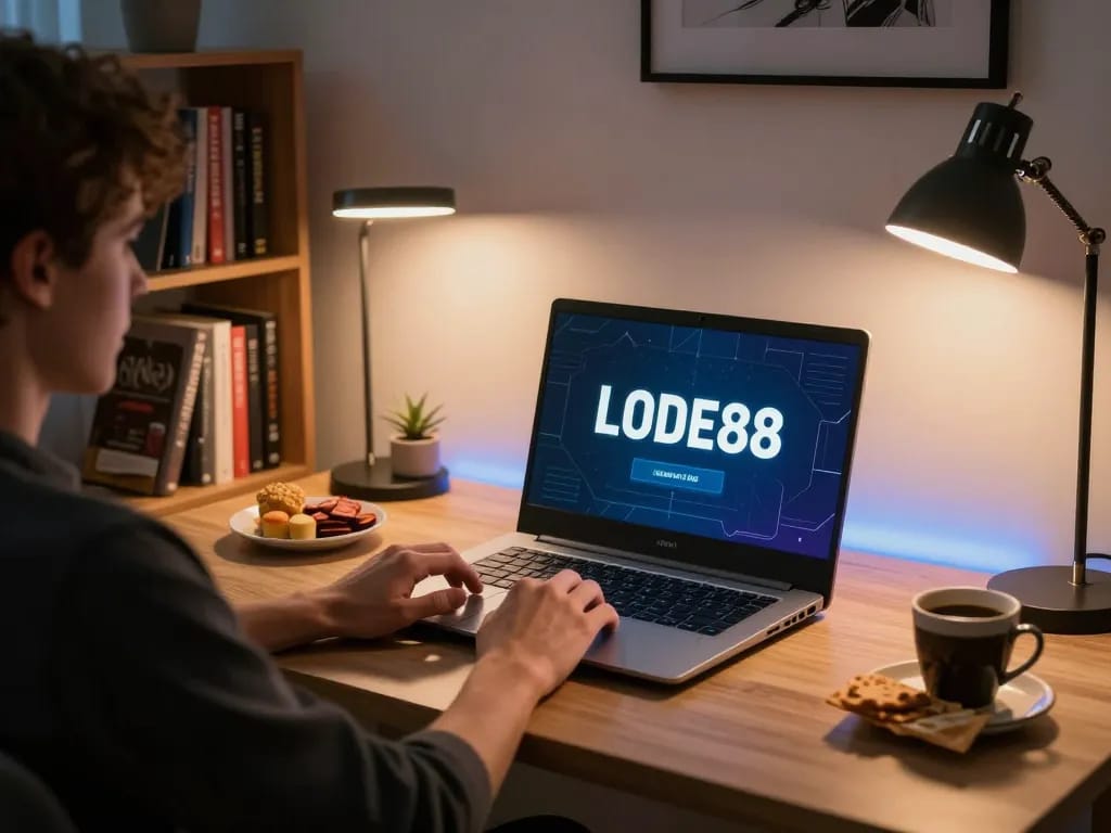 Engaging gameplay with LODE88 poker on a stylish home office laptop setup