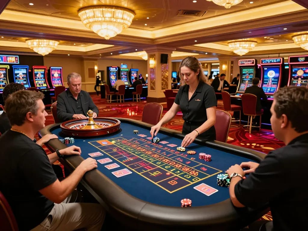 S88 players placing bets at a vibrant roulette table in an elegant casino setting.