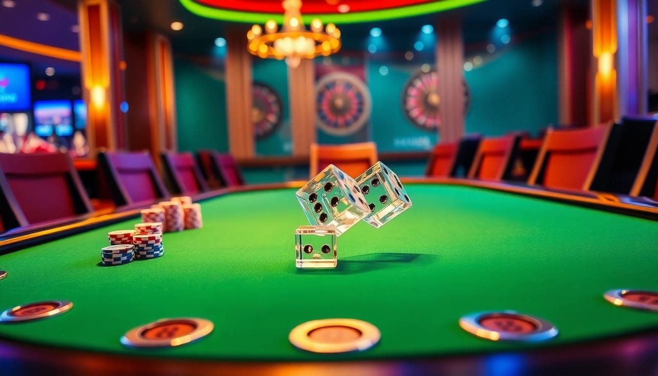 Experience the thrill of gambling at Ku88 with a vibrant casino scene featuring poker chips, dice, and a roulette wheel.
