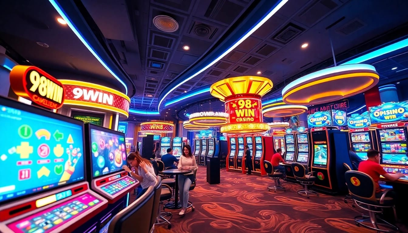 Engaging online betting scene at 98WIN featuring happy players and vibrant casino interface.