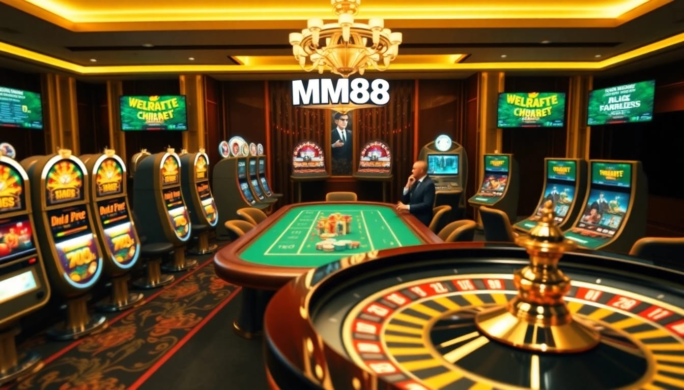Experience the thrill of online gambling at https://mm88.moe/ with vibrant poker tables and sleek slot machines.