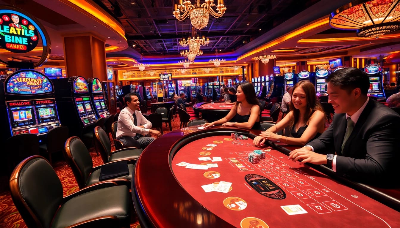SODO66 casino gaming scene filled with excitement and vibrant lights showcasing players at tables.