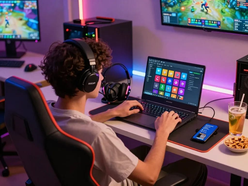 Engaging gaming scene showing dynamic RIKVIP interface with colorful icons and accessories.