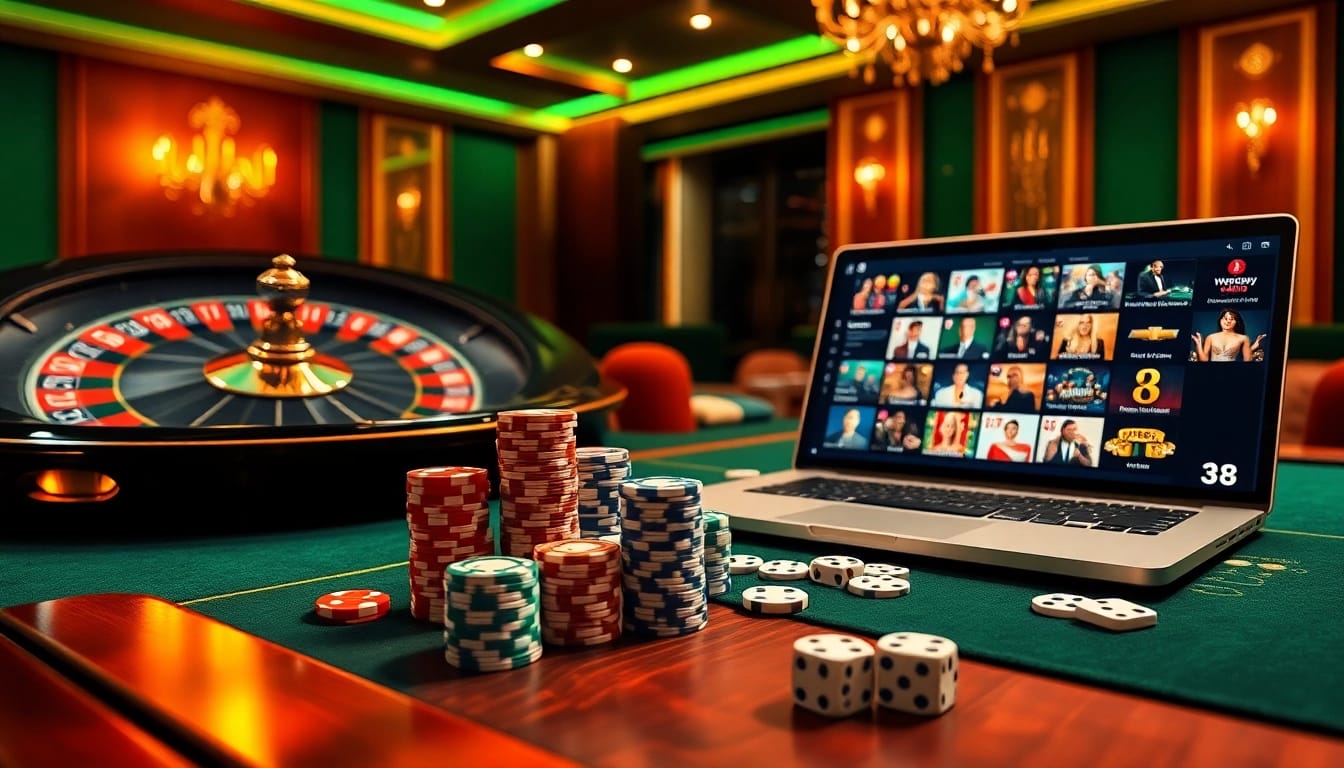 Experience thrilling online gaming with e28 my through vibrant casino visuals of poker chips and roulette.