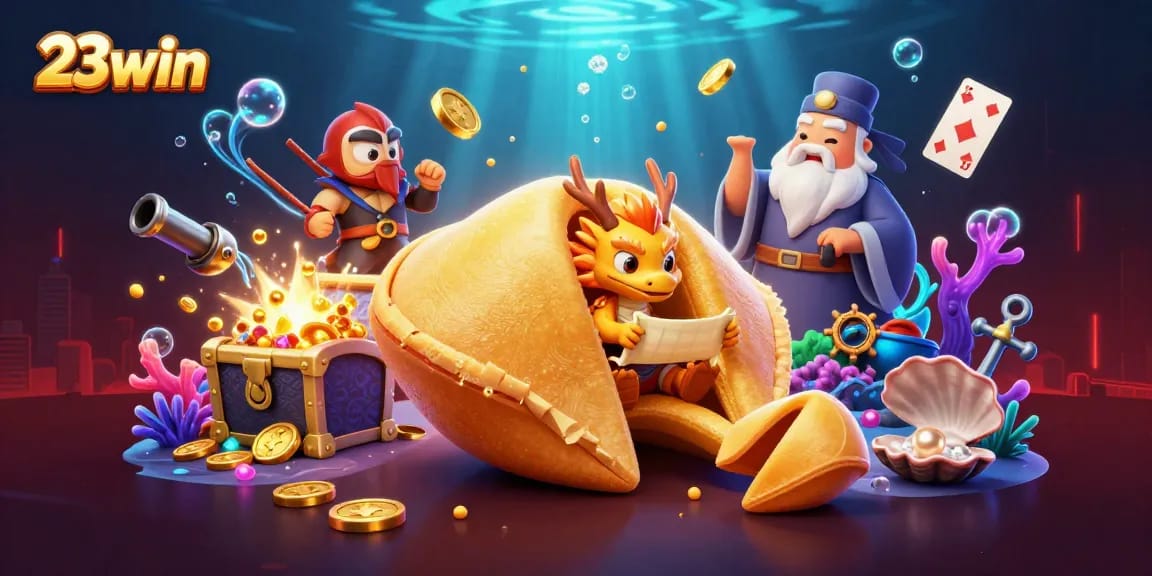 Engage in thrilling gaming adventures with 23win's vibrant and dynamic casino-themed illustration.