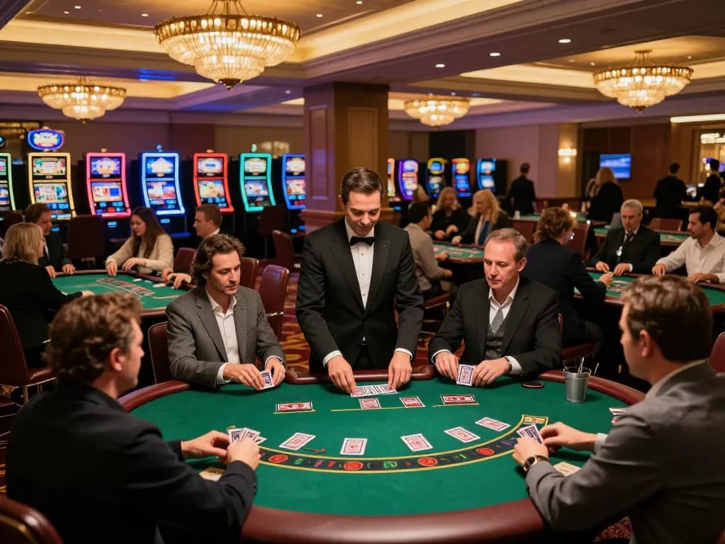 N188 players betting strategically at blackjack tables during an exciting casino evening