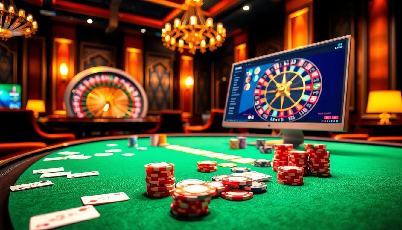 Engage in the thrill of online gaming at https://lc88comm.com/ with vibrant casino visuals of poker tables and roulette.