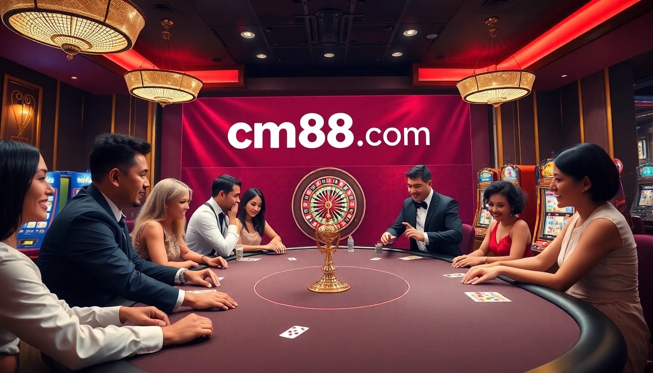Engage in thrilling gameplay at cm88 com, featuring poker tables, roulette wheels, and vibrant slot machines.