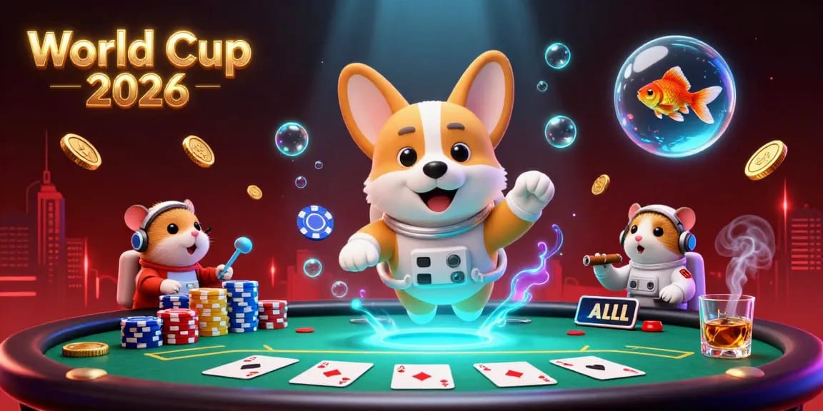 Experience the excitement of the World Cup 2026 in a casino atmosphere with a corgi and friends.