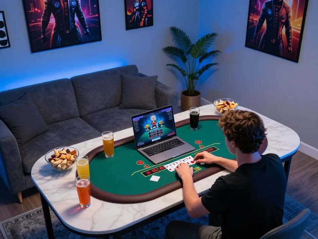 Experience thrilling live dealer blackjack action with onbet 88 in a stylish home gaming setup.
