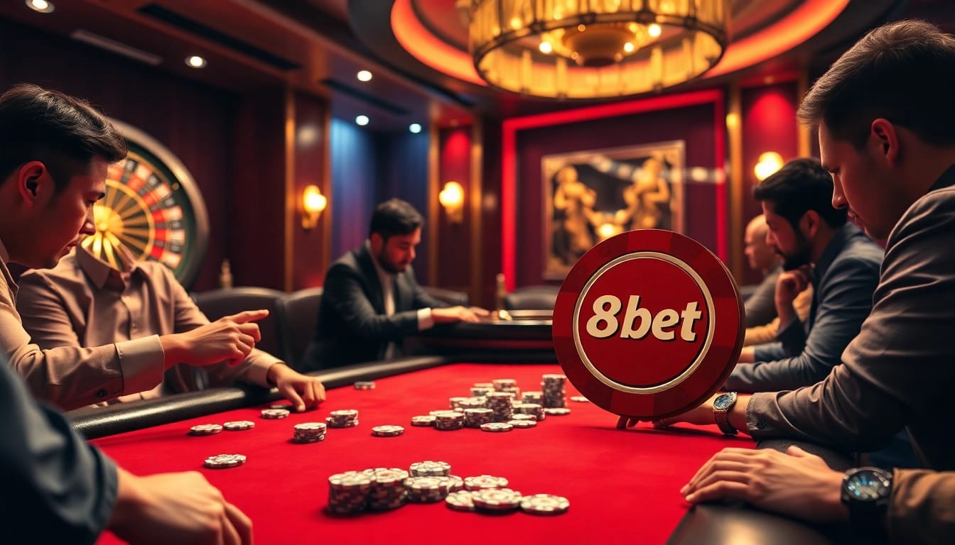 Experience the thrill of high-stakes poker at 8kbet casino with vibrant colors and engaging gameplay.