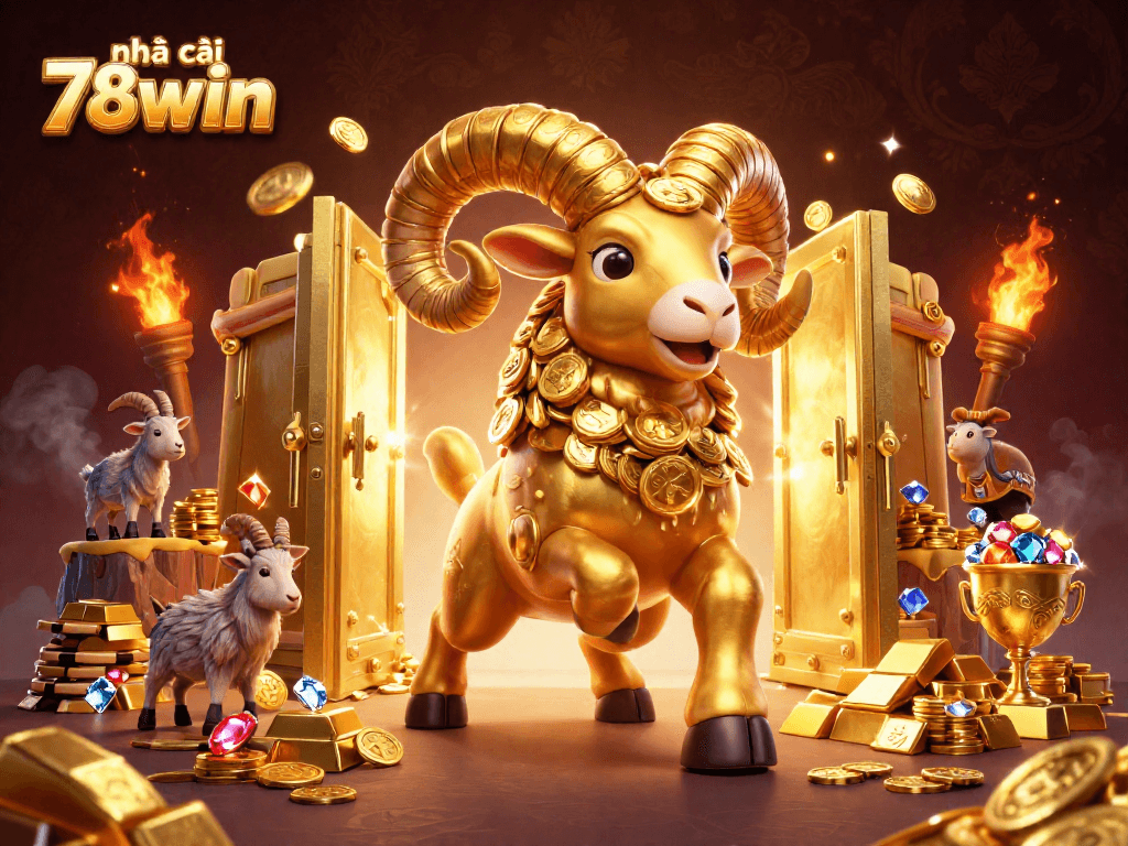Experience the thrill of gambling at nhà cái 78win with golden elements and treasures in this captivating scene.