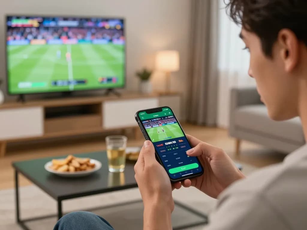Engaged player placing bets on the KUWIN 789 app during an exciting sports event, emphasizing strategic gaming.