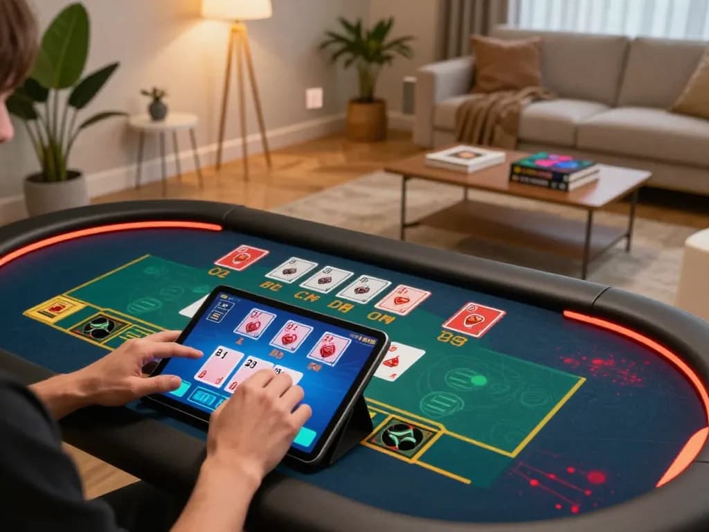 Playing live dealer games on luck8 tablet, showcasing engaging online gambling setup.
