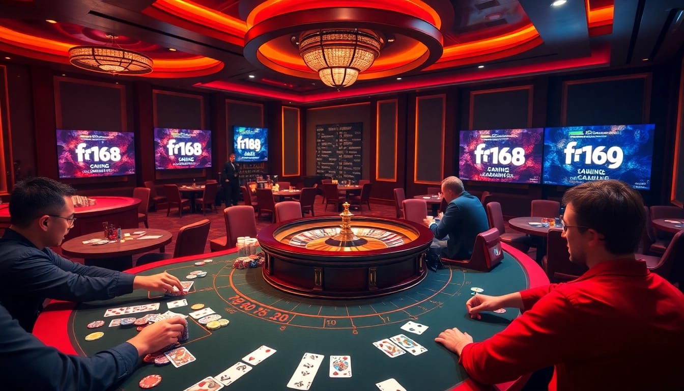Experience the thrill of f168 đăng nhập at a luxurious casino table with vibrant games and professional atmosphere.