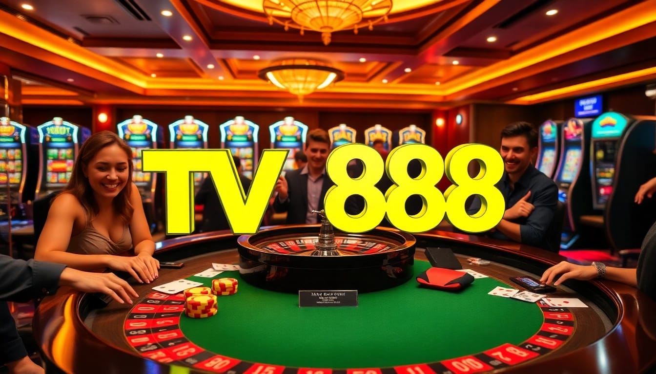 Experience thrilling gameplay at TV888 with vibrant casino chips and cards on display.