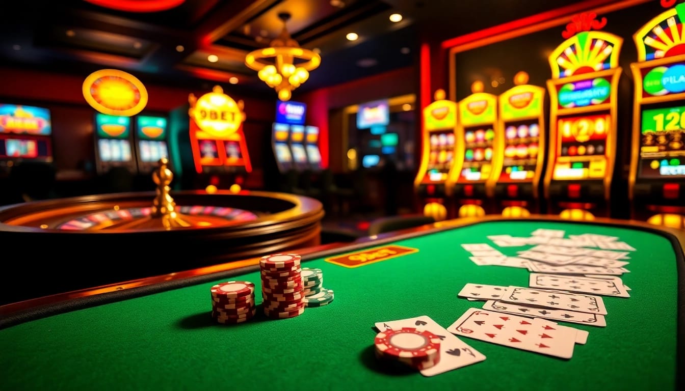 Exciting gameplay action at the 9bet casino table with vivid poker chips and cards.