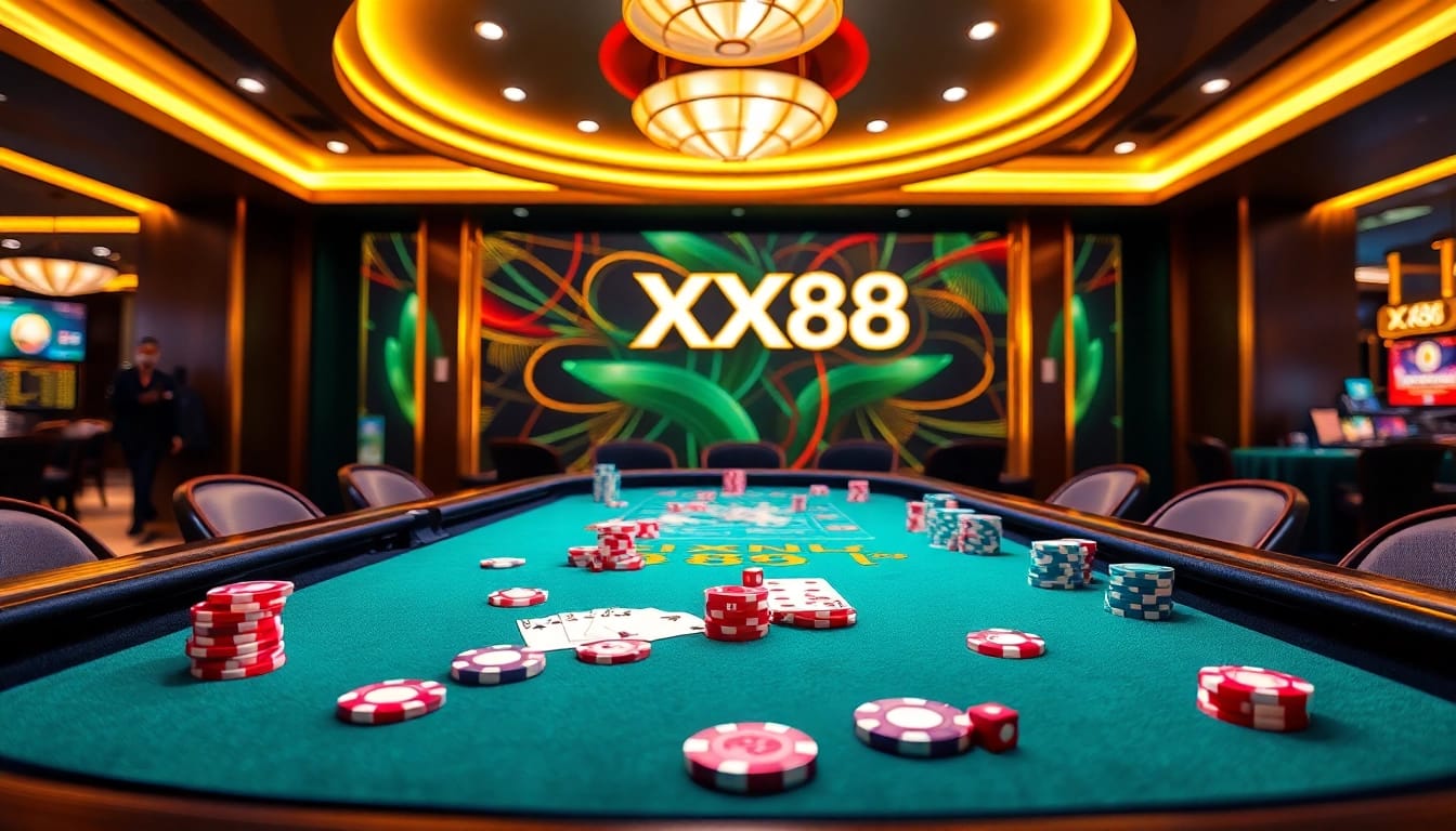 Experience thrilling gameplay at XX88 with vibrant casino tables and exciting gambling action.