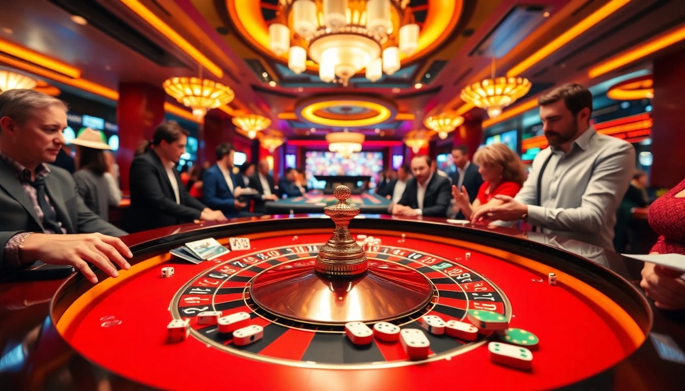 Experience the thrill of rr 88 at a lively casino roulette table surrounded by eager players.