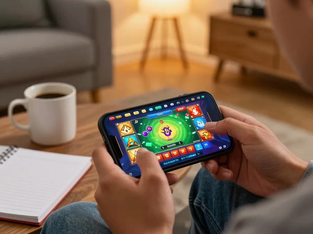 Top nhà cái uy tín: Engaging in online gaming with a colorful casino app on a smartphone
