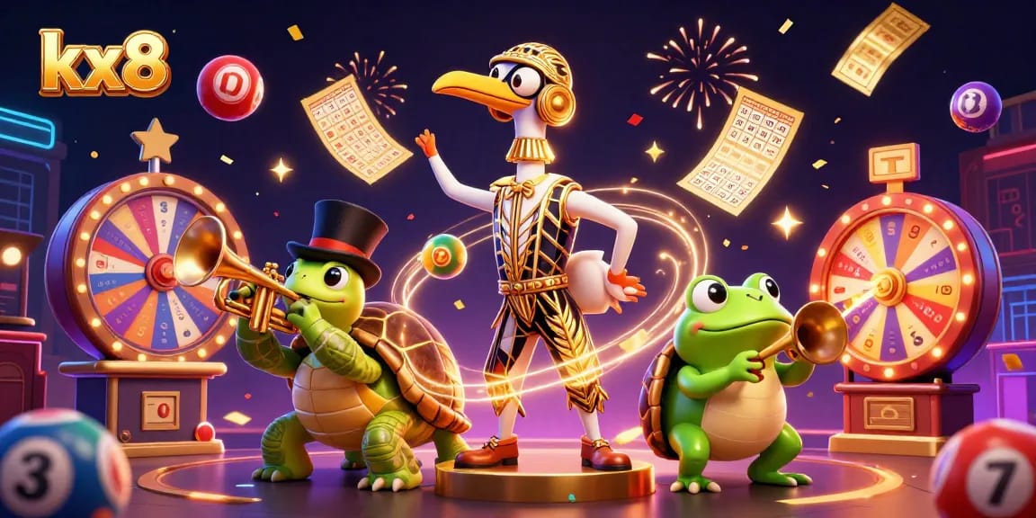 Win big with KX8 at a vibrant online casino featuring lively characters and dynamic gaming elements.