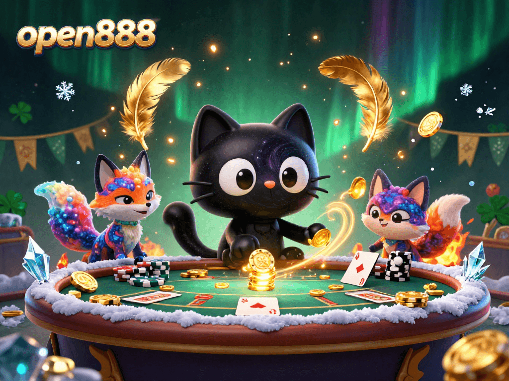 Experience open888 excitement with a thrilling cosmic casino scene, showcasing vibrant characters and elements.
