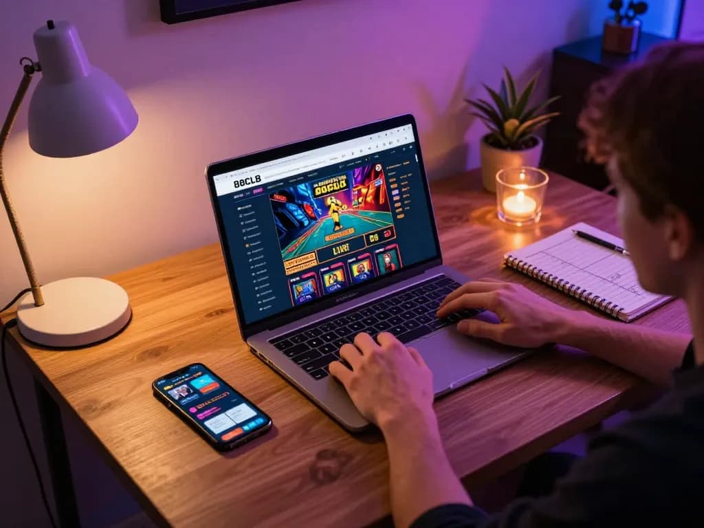 Engaging online gaming setup showcasing 88clbgo interface with strategy notes and vibrant ambiance.