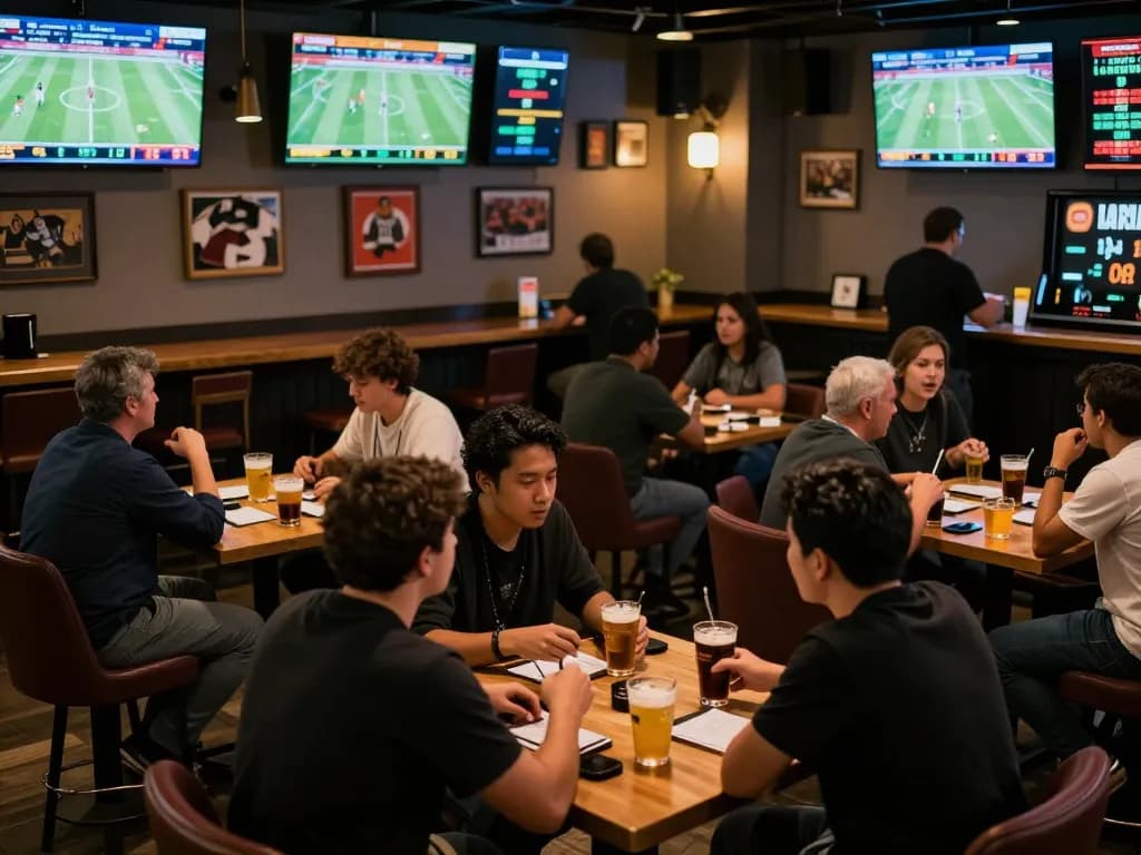 Tỷ lệ kèo nhà cái hôm nay showcased in a lively sports betting scene with excited patrons placing wagers.