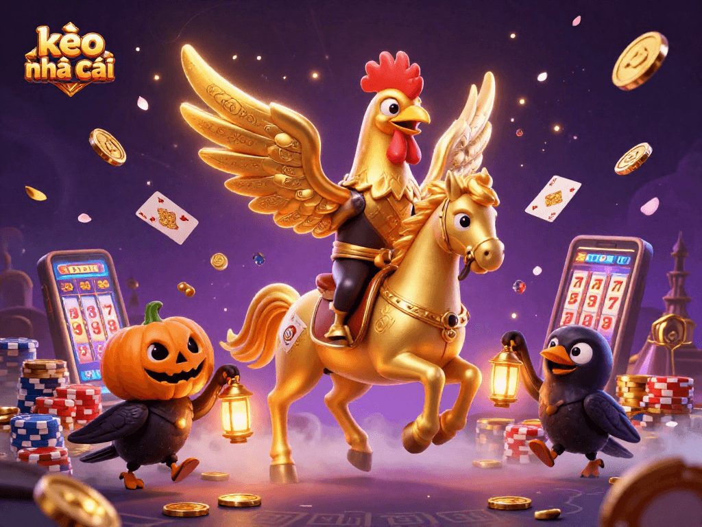 Capture winning moments with kèo nhà cái featuring a golden rooster in a lively midnight casino scene.