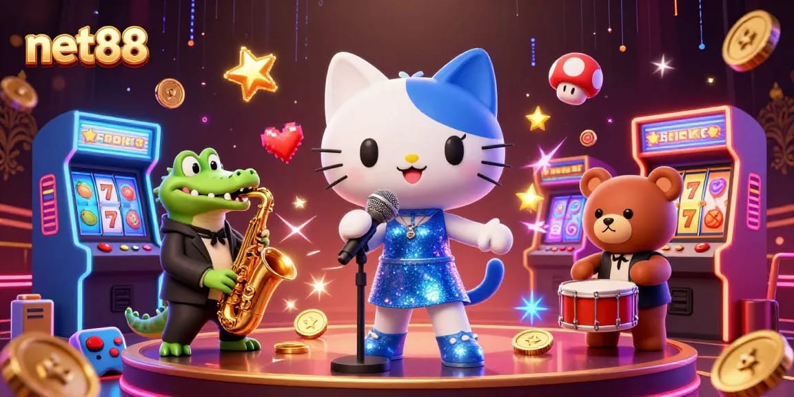 Experience net88's vibrant casino scene with animated characters and dynamic slot elements.